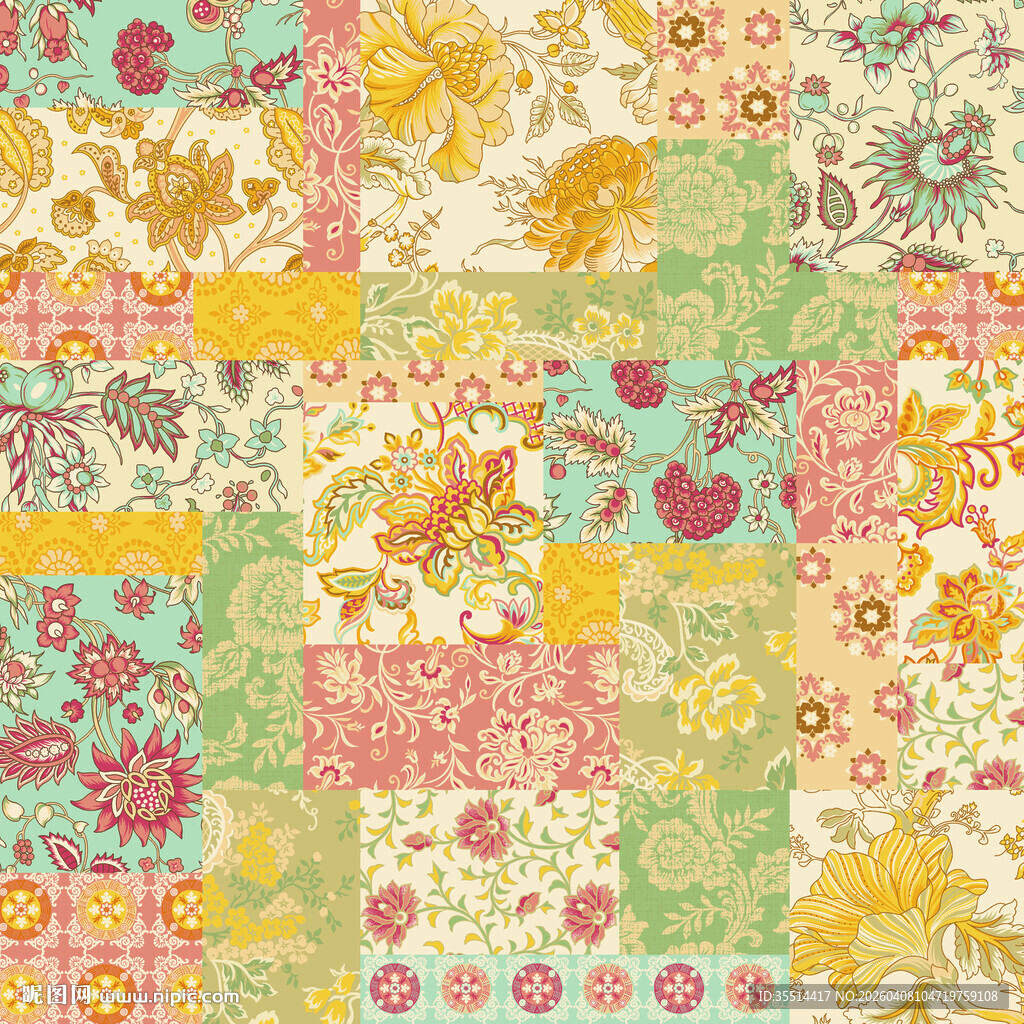 多彩花卉拼接图案背景