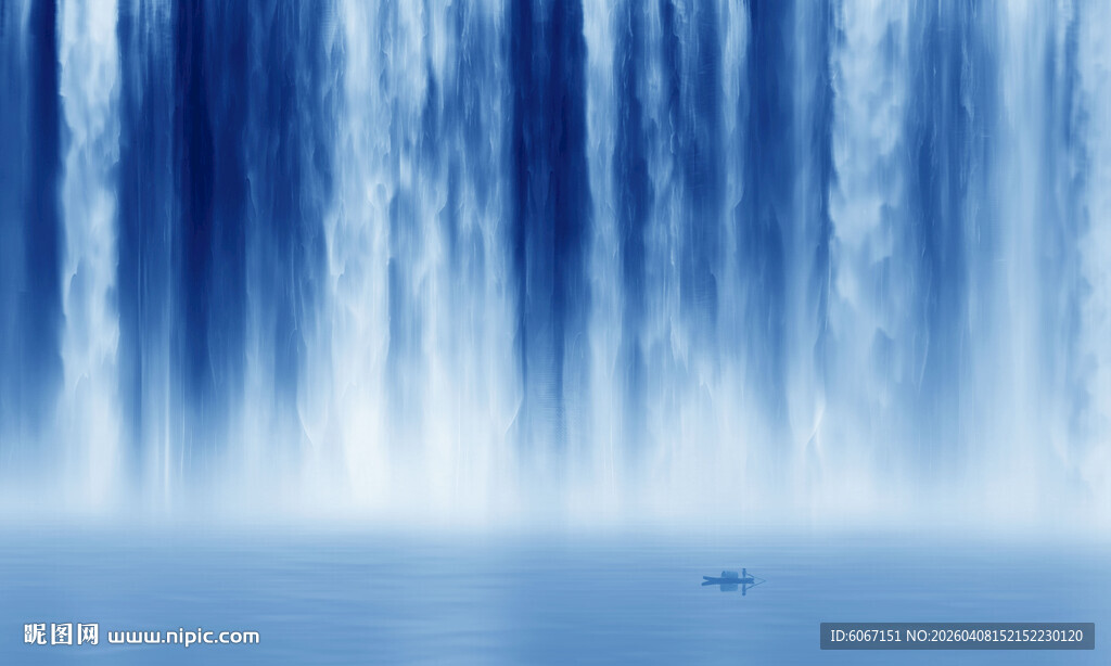 高山流水瀑布山水画幕墙