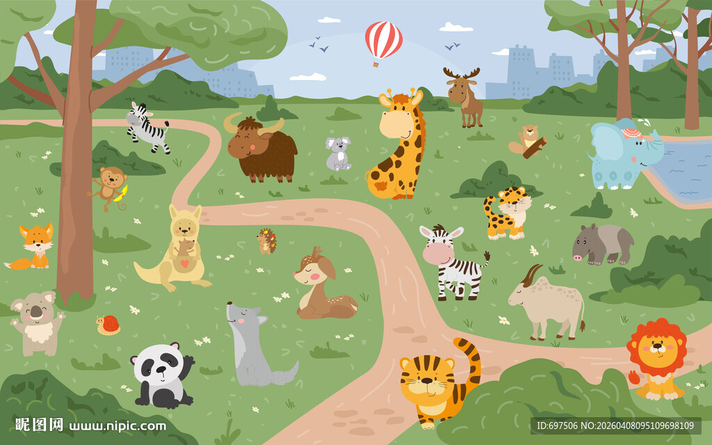 卡通丛林可爱动物乐园儿童背景墙