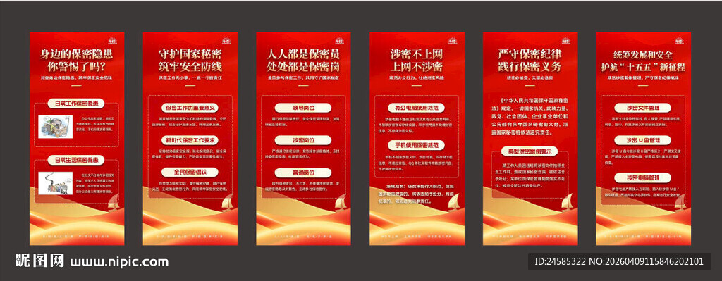 红色竖版保密宣传展板设计