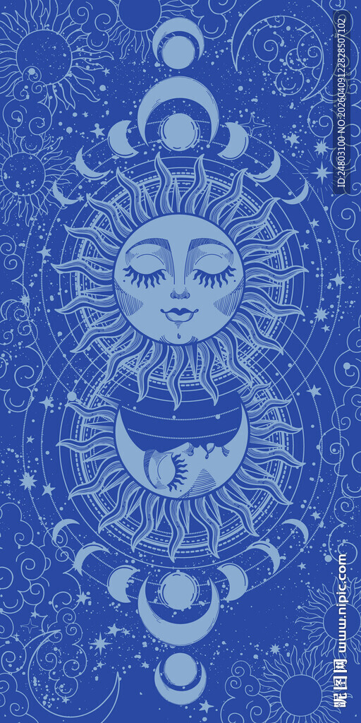 蓝色神秘太阳月亮曼陀罗图案