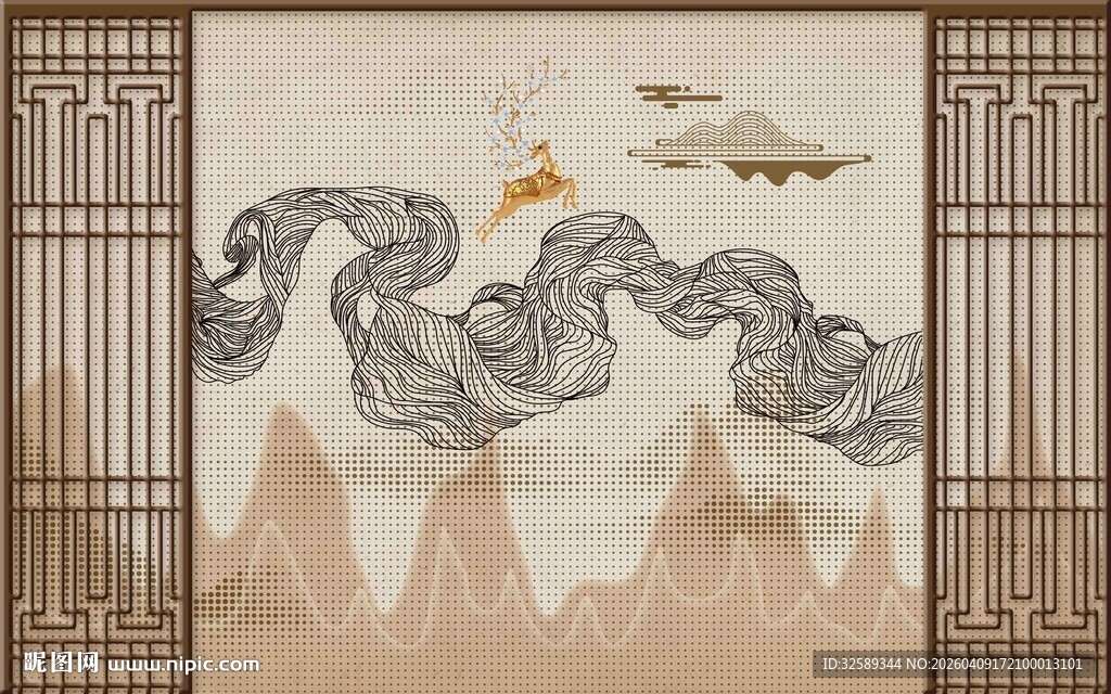 中式山水墨韵屏风装饰画