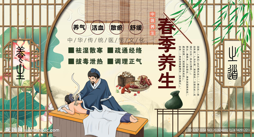 春季养生背景墙