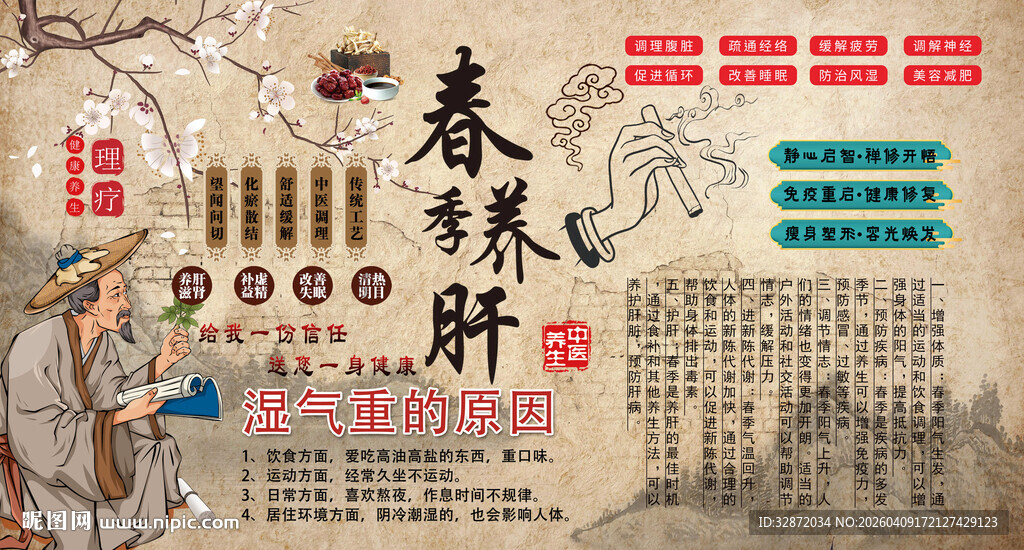 春季养生背景墙