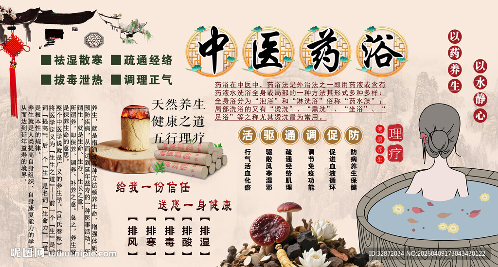 中医药浴背景墙