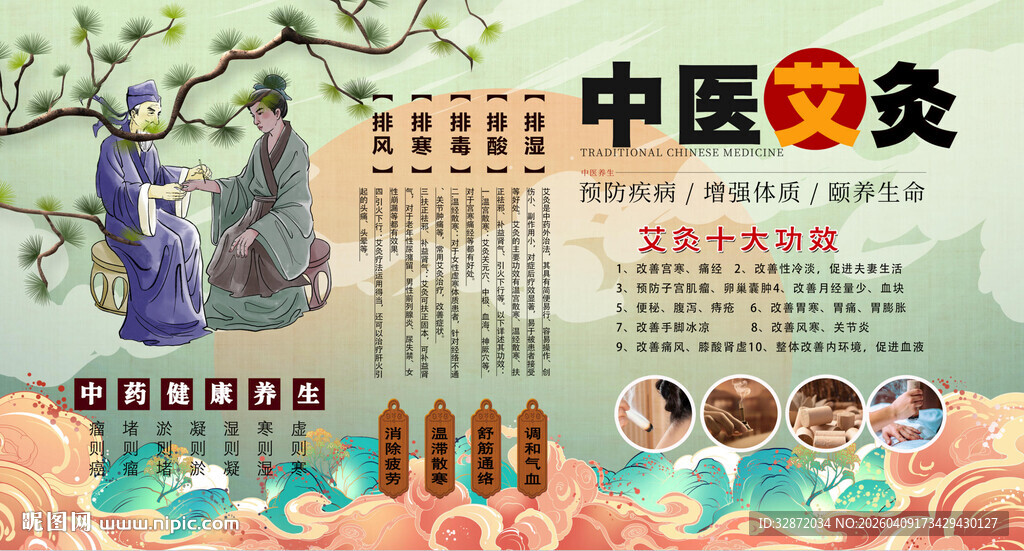 中医艾灸背景墙