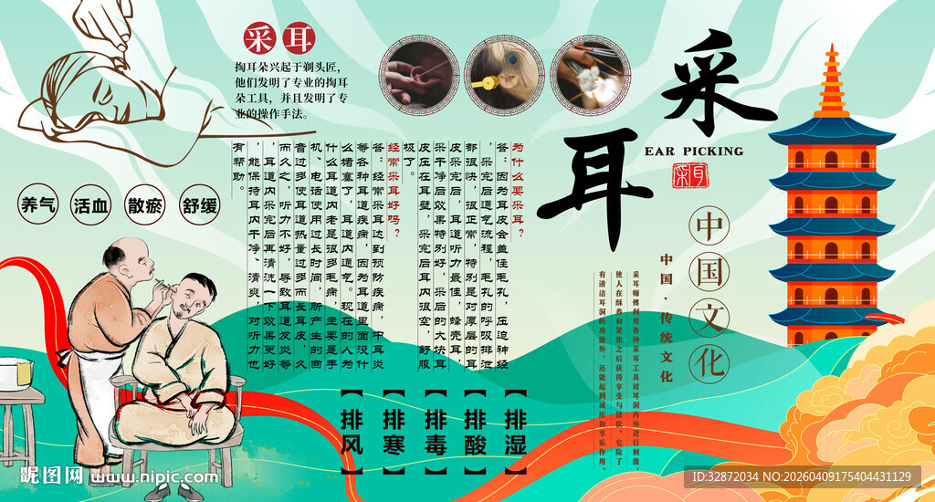 采耳养生背景墙