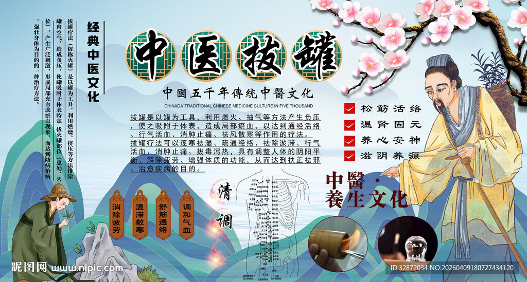 中医拔罐背景墙
