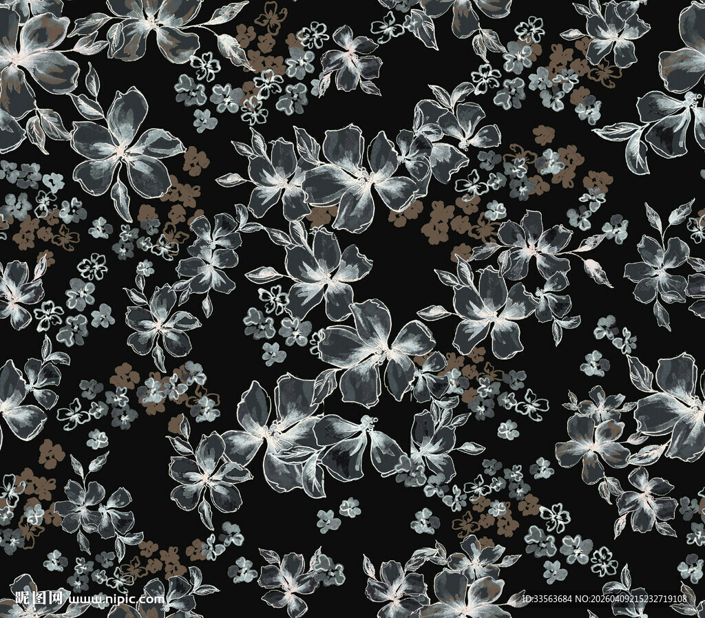黑色底花卉图案设计素材