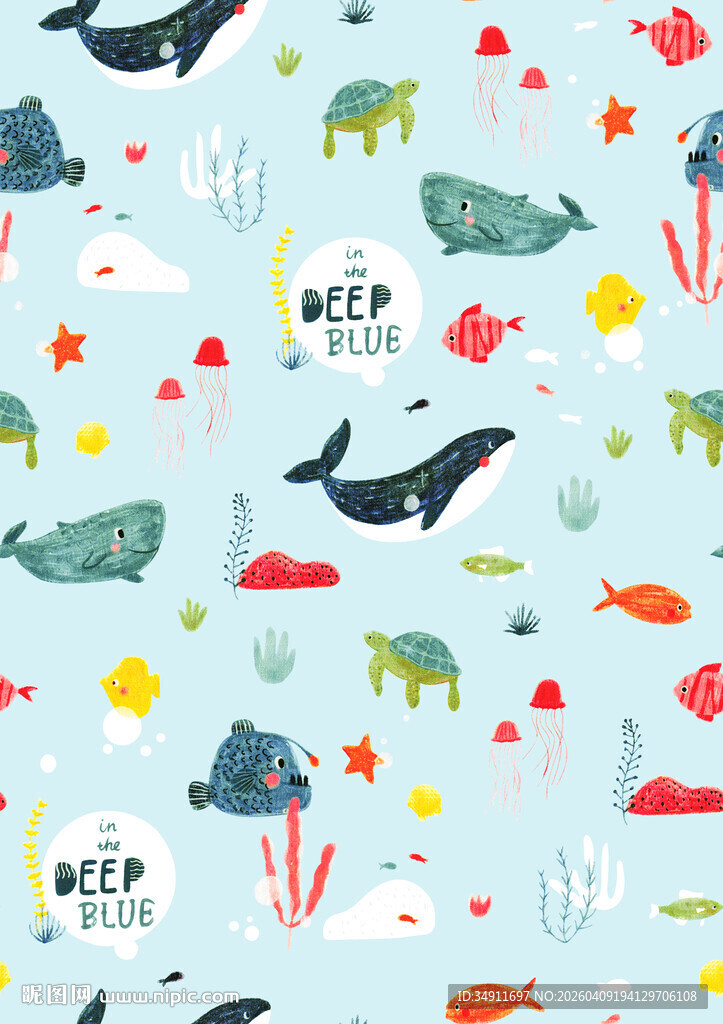 海洋动物卡通图案背景