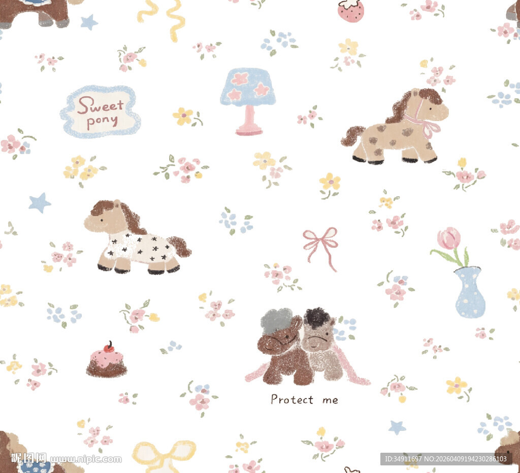 可爱动物花卉图案背景