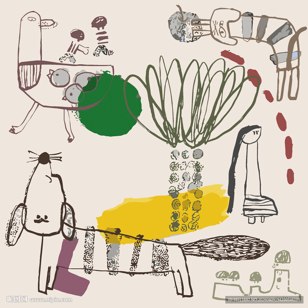 童趣手绘动物植物插画