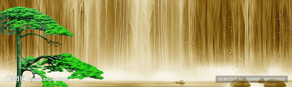 巨幅瀑布山水画