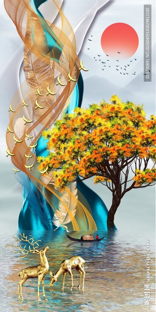 麋鹿发财鹿玄关