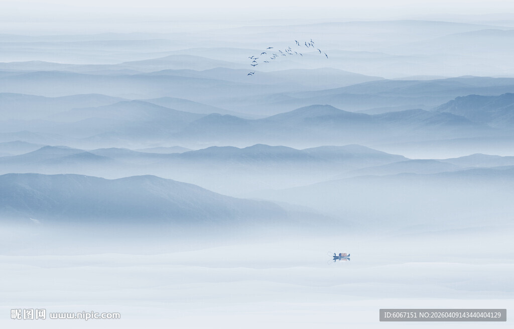 远山近水水墨风景画