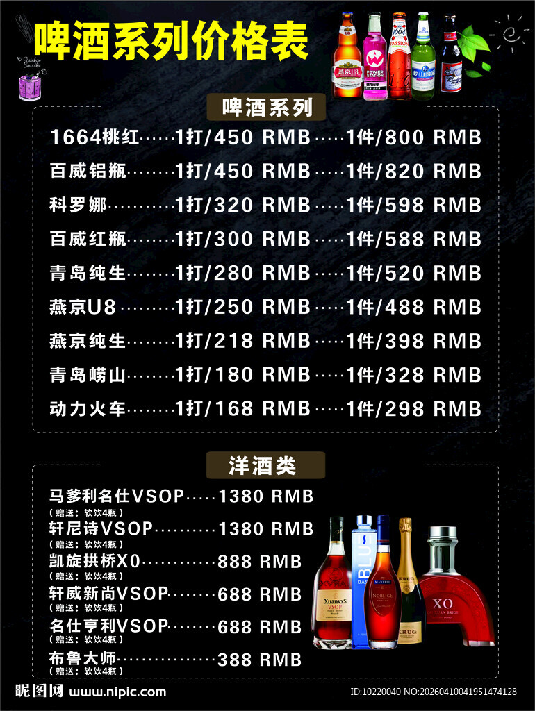 啤酒系列价格表展示