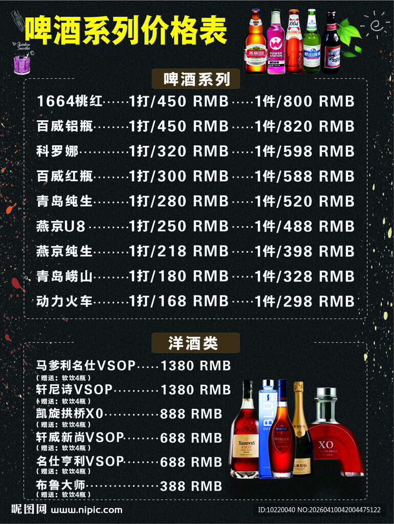 啤酒系列价格表展示