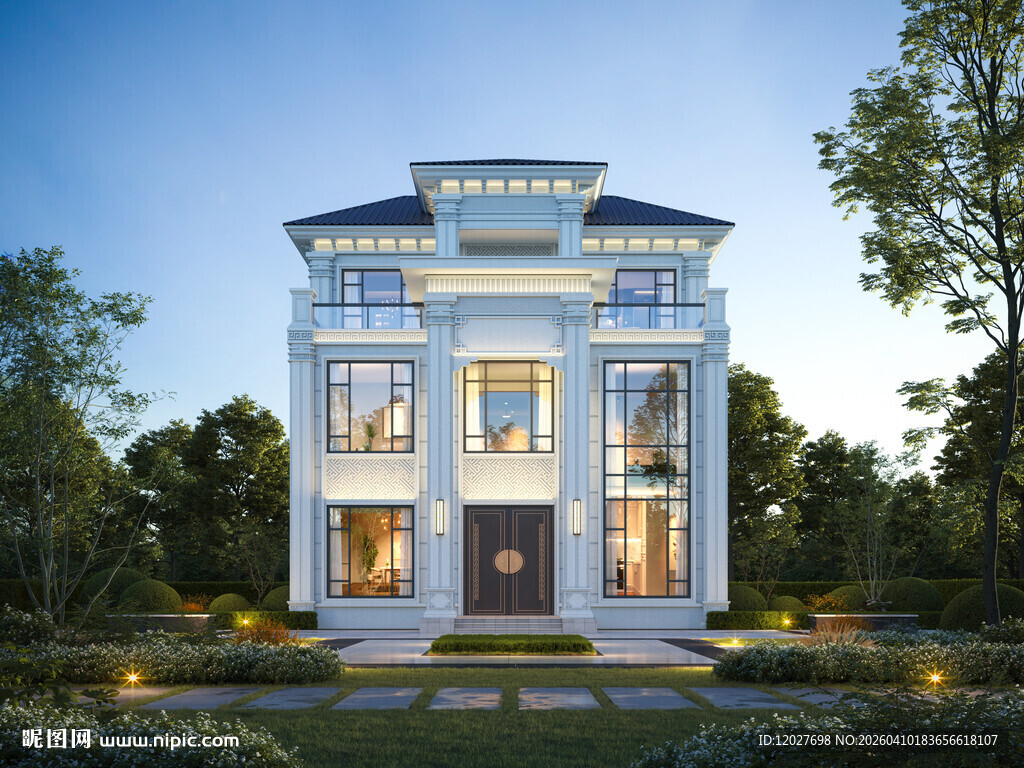 农村三层中式别墅外观设计图效果