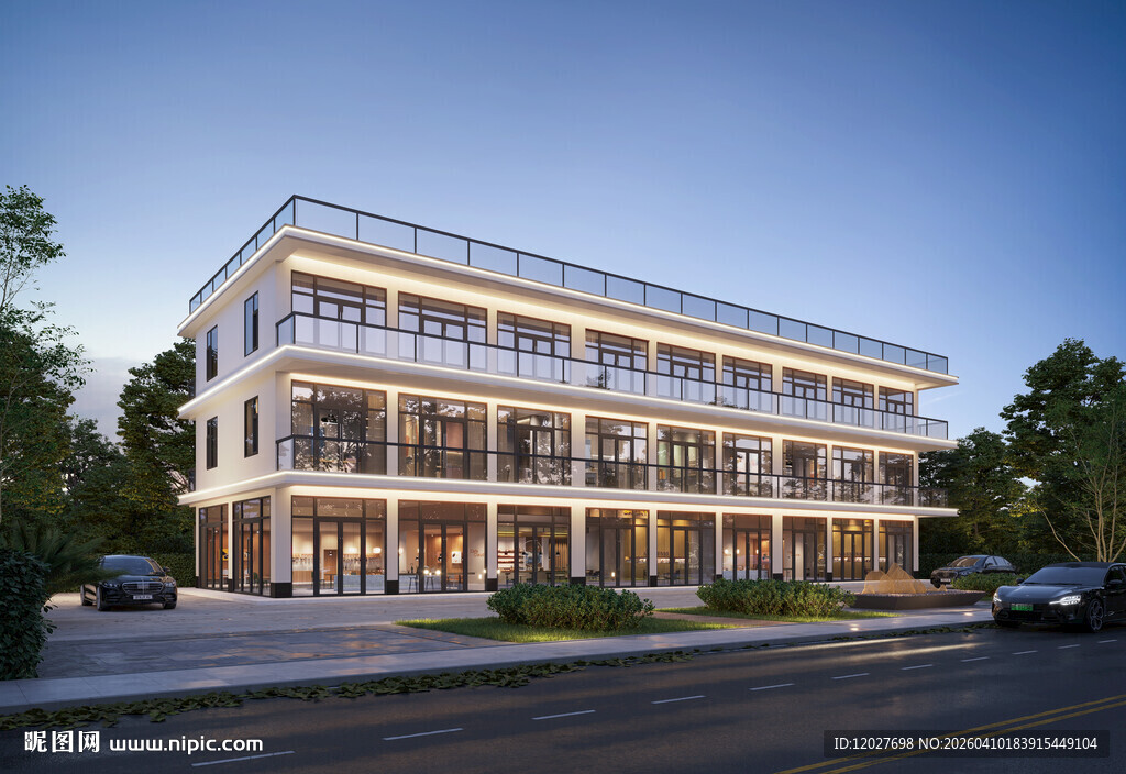 三层商业办公建筑外观设计效果图