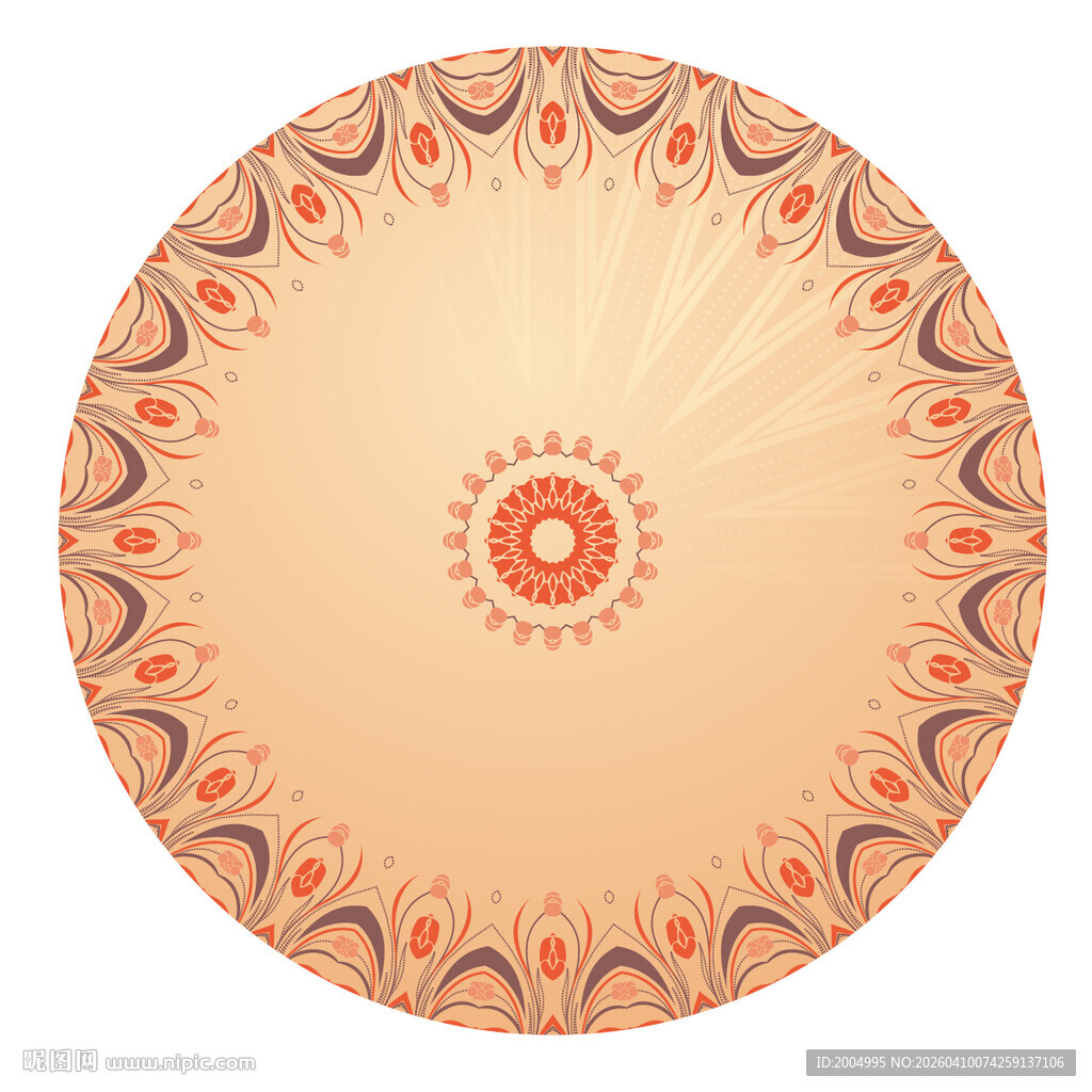 圆形复古花纹装饰图案