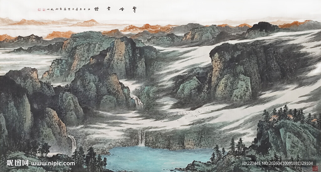 国画水墨山水间的壮丽自然景