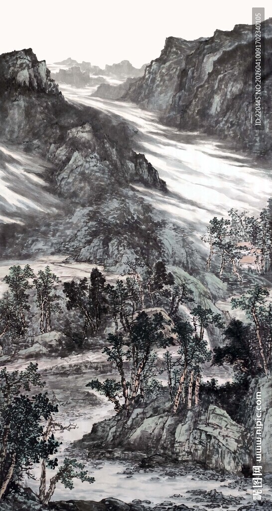 国画水墨风格山川风景图
