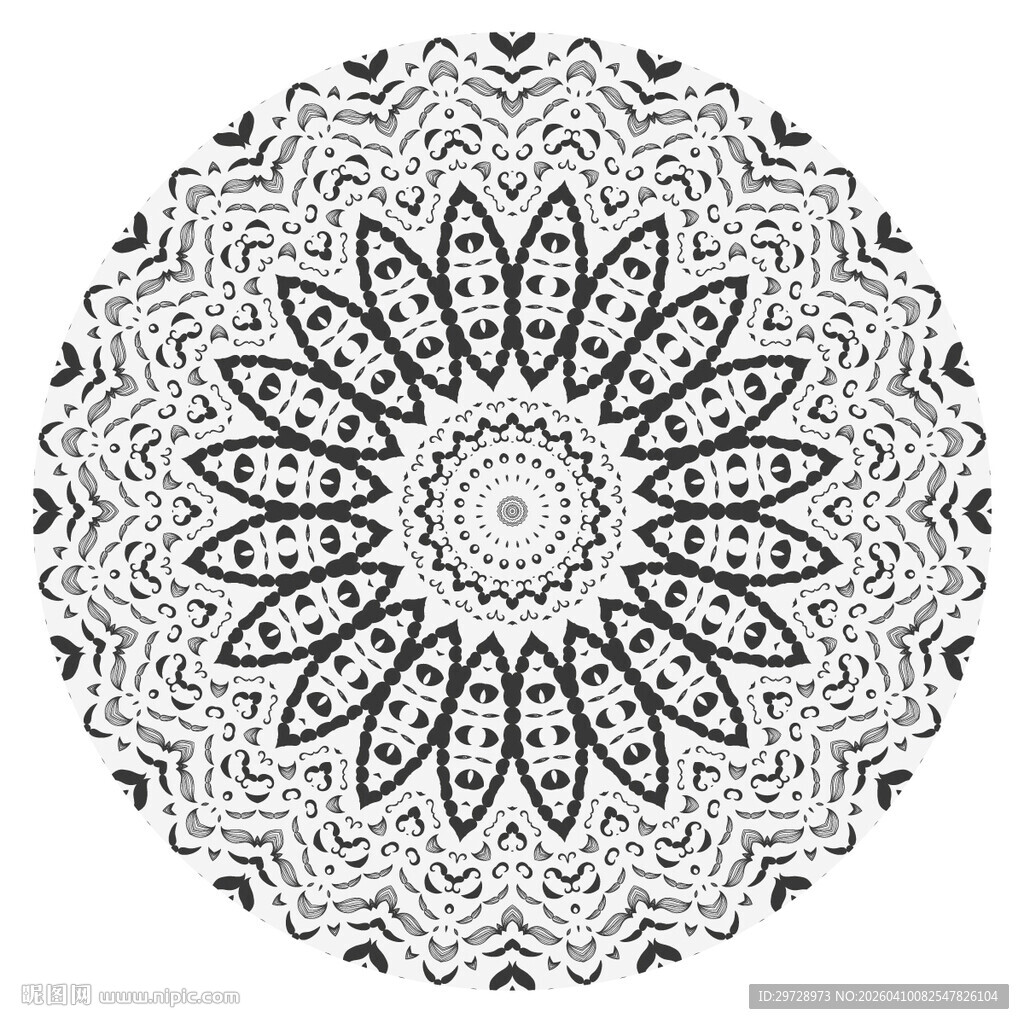 黑白曼陀罗花纹图案设计