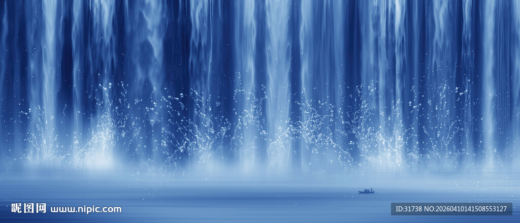 流水生财瀑布山水画