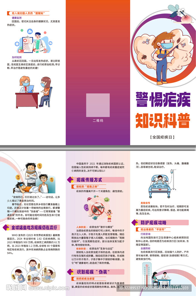 警惕疟疾知识科普三折页