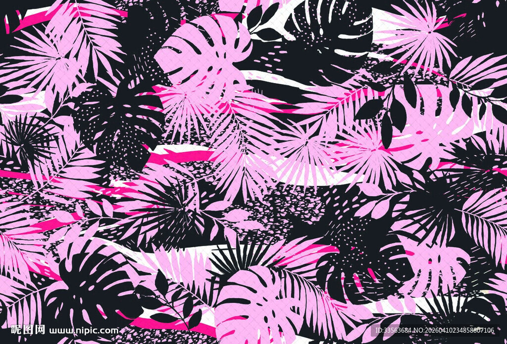 粉色热带植物印花图案