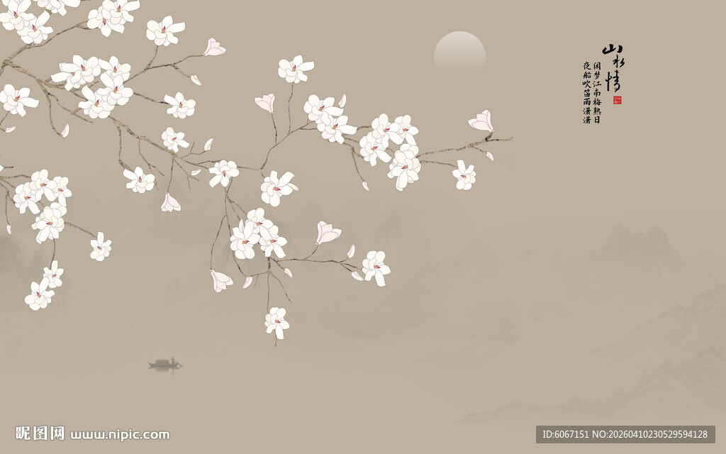 新中式兰花工笔花鸟画背景墙