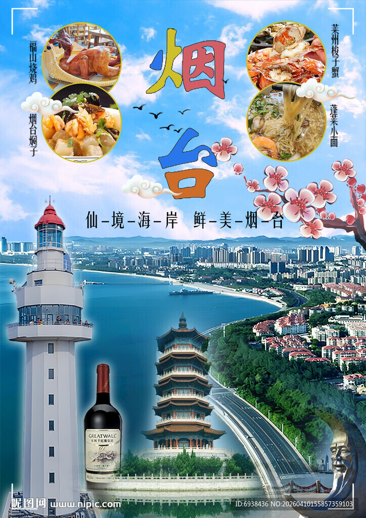 烟台风光与特色美食展示海报