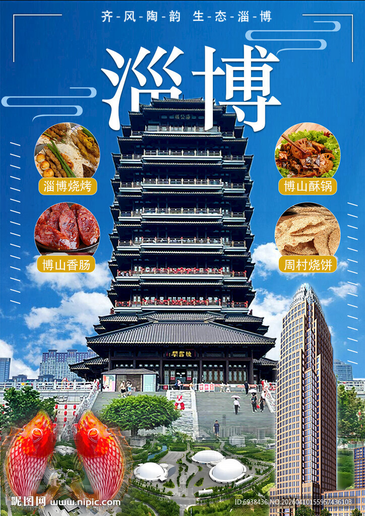 魅力淄博美食与地标共赏海报