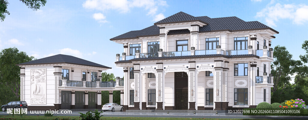 农村三层中式别墅外观设计图效果