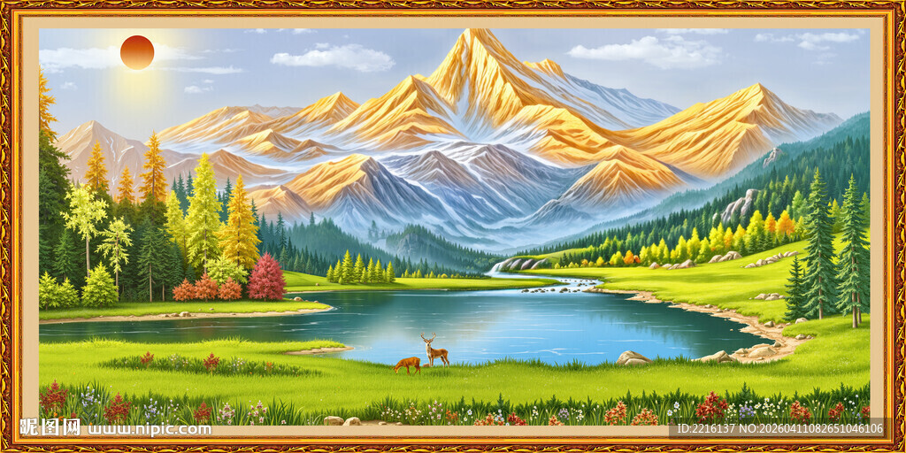 日照金山  中堂画