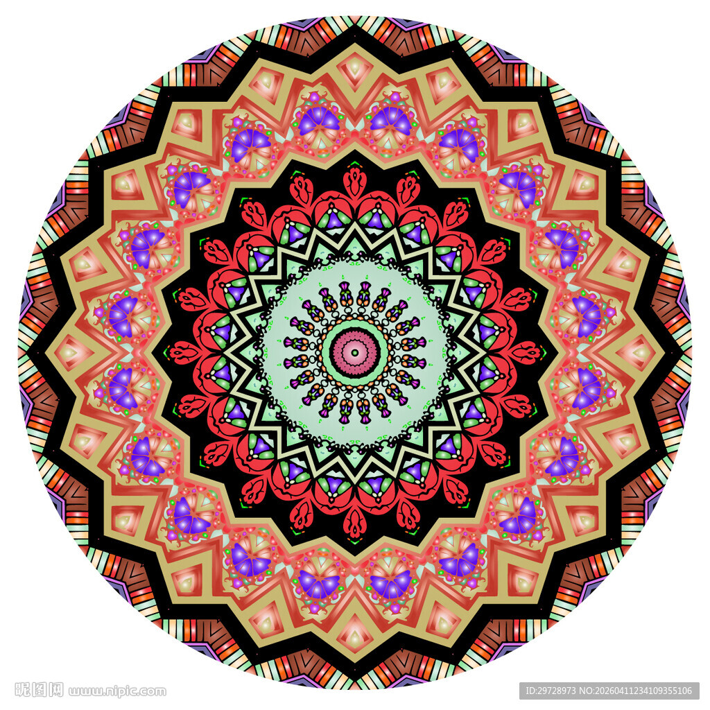 多彩圆形曼陀罗图案
