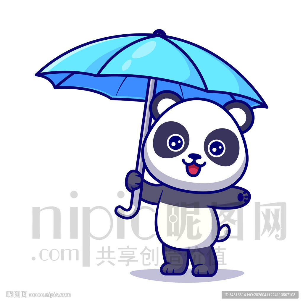 可爱卡通打伞的大熊猫