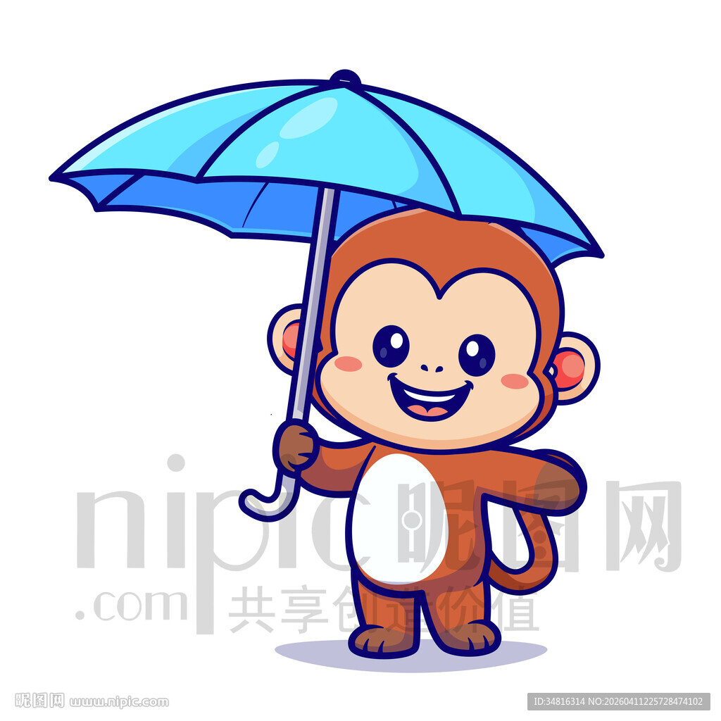 可爱卡通打伞的猴子