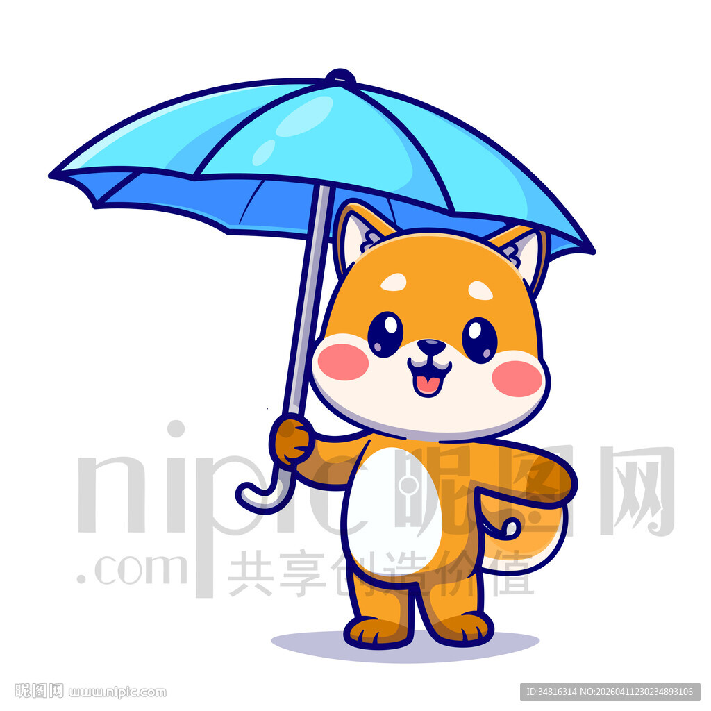 可爱卡通打伞的小狗