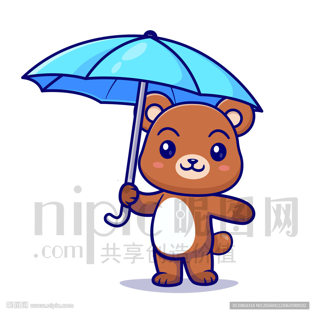 可爱卡通打伞的棕熊狗熊
