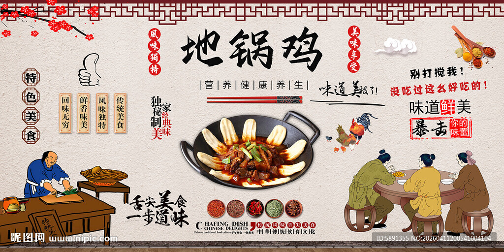 地锅鸡背景墙
