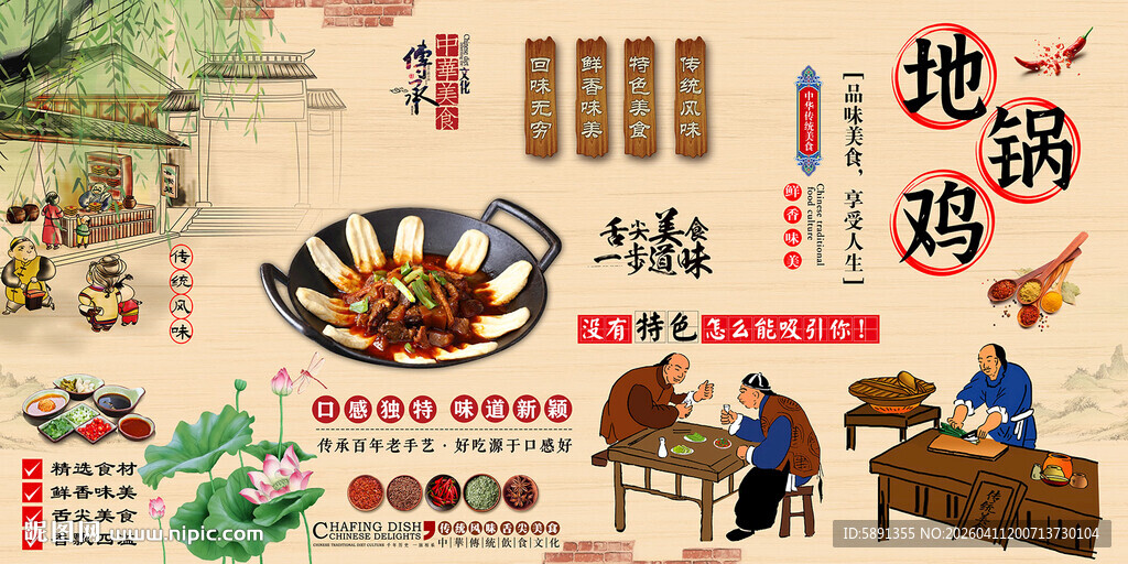 地锅鸡背景墙