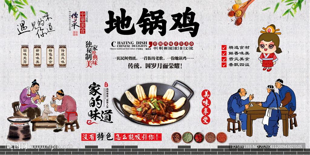 地锅鸡背景墙