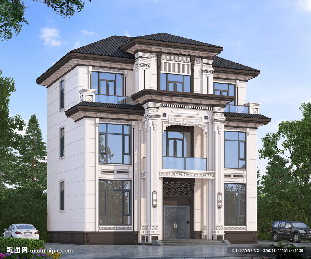 农村三层中式别墅外观设计图效果