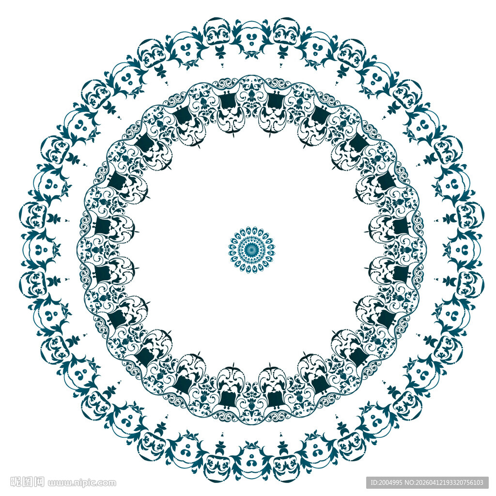 圆形蓝色花纹花边