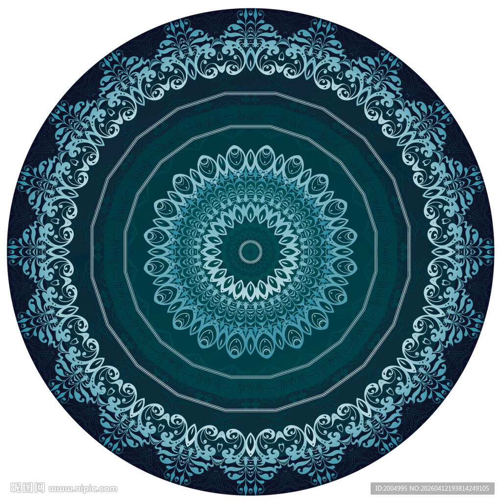 蓝绿色圆形曼陀罗花纹图案