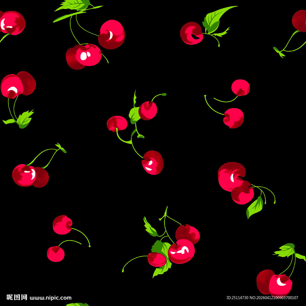 黑底上的鲜艳樱桃图案