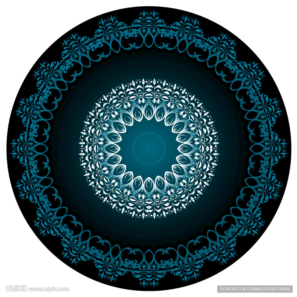 圆形蓝色轻奢花纹