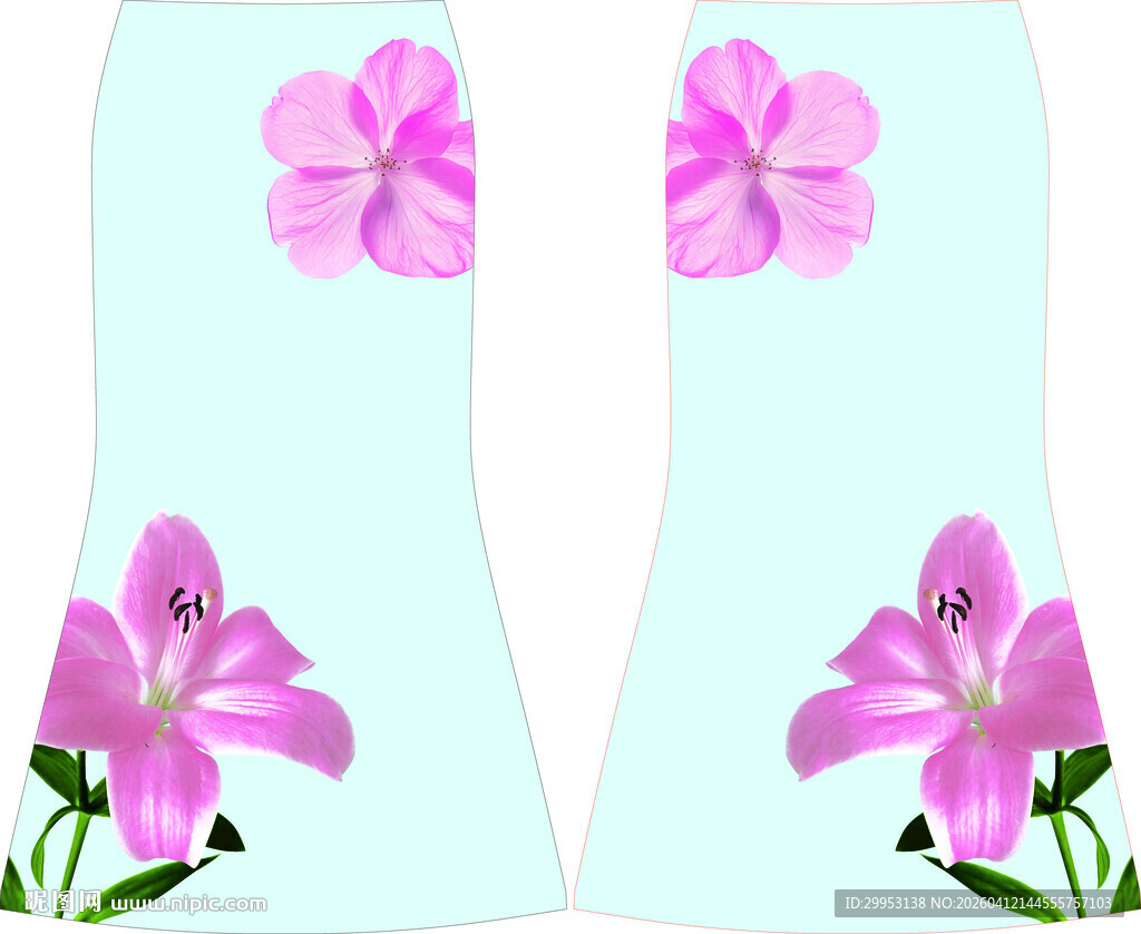 淡蓝背景粉色花朵图案