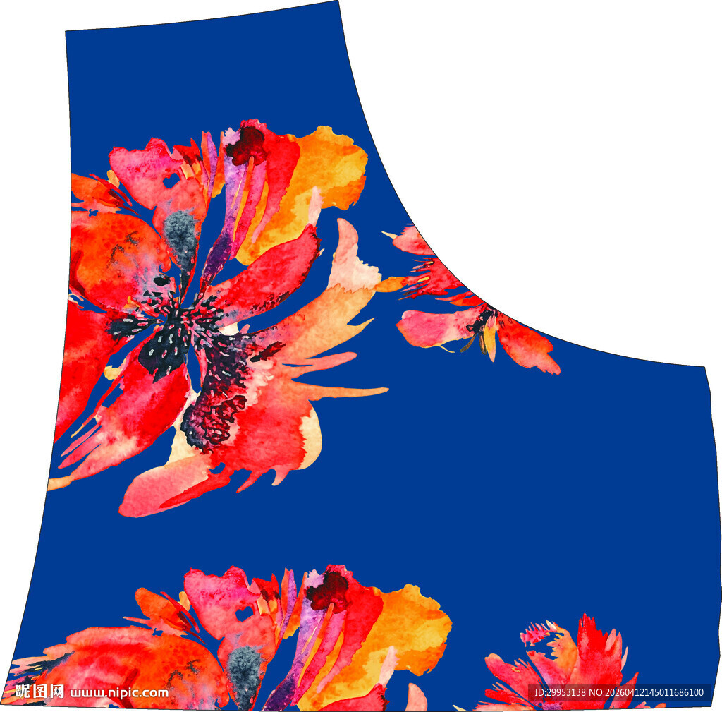 蓝色底花卉图案围裙设计